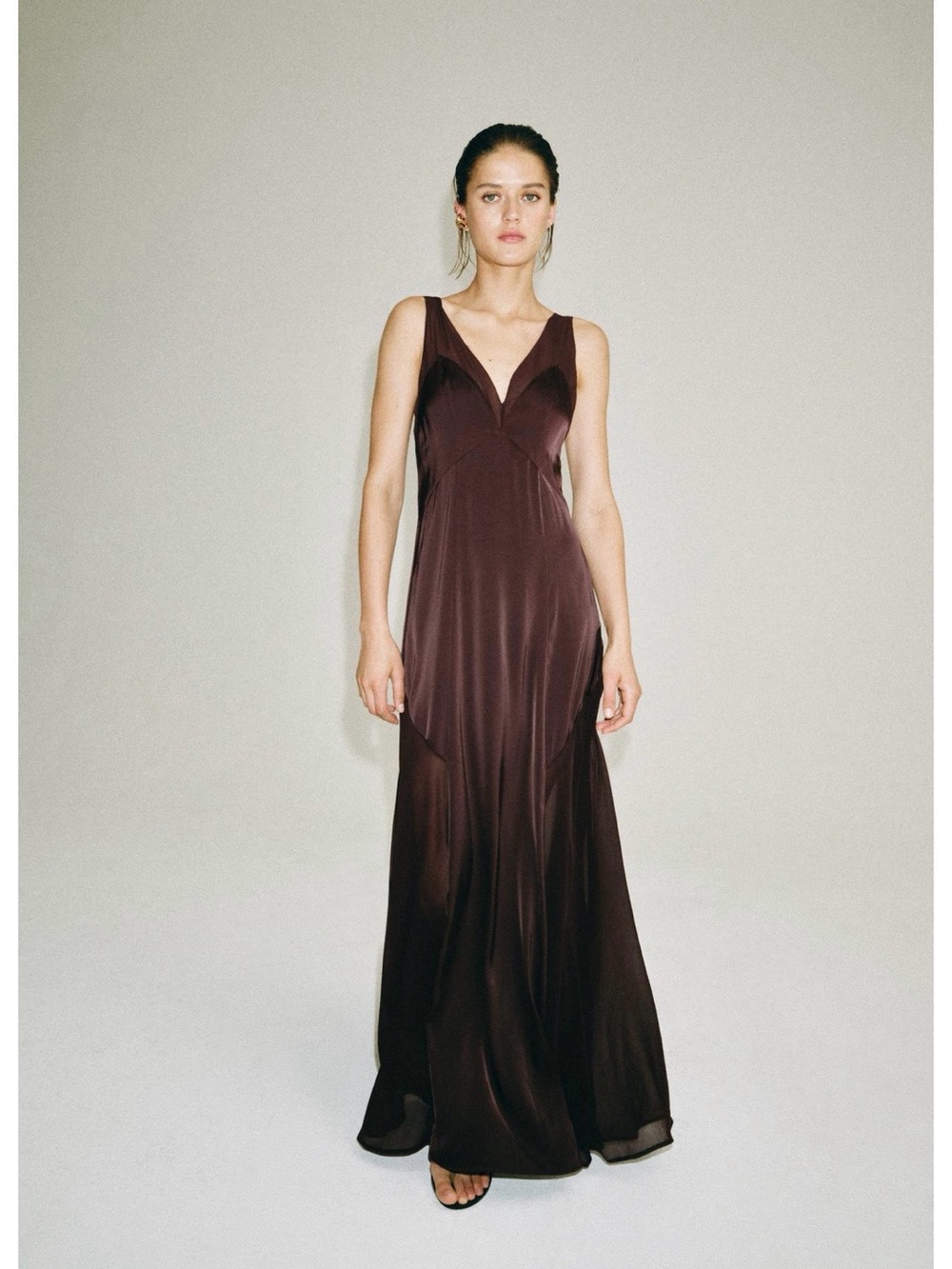 NWT Zara Plum Satin V-Neck Maxi Dress